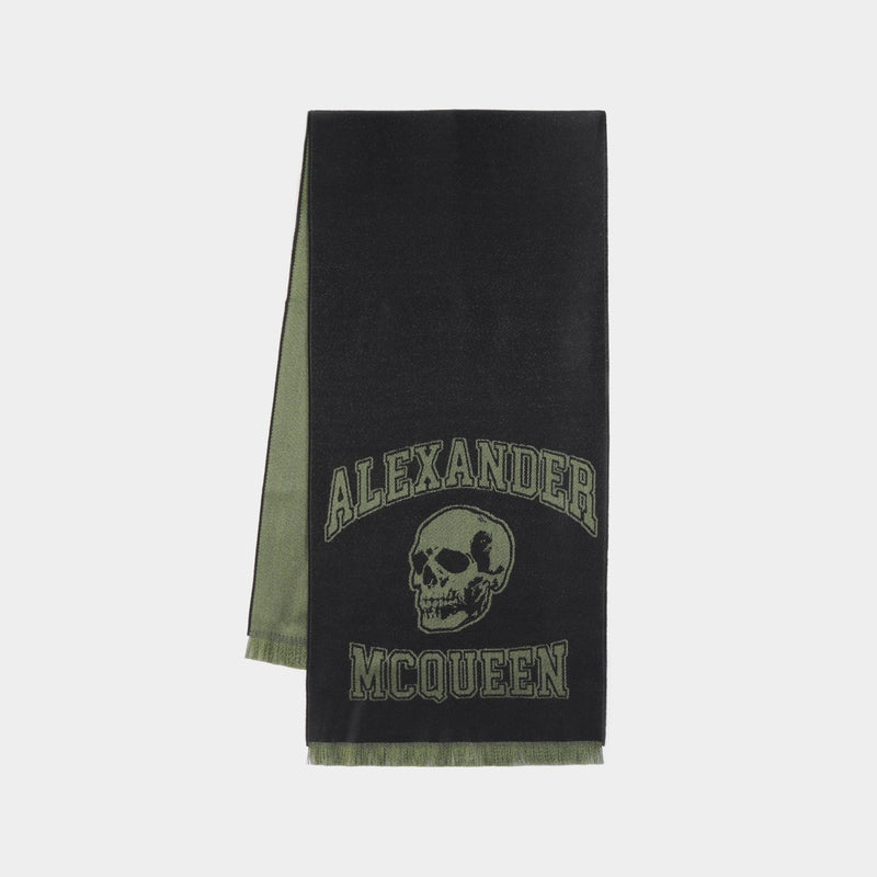 Varsity Skull Logo Scarf - Alexander McQueen - Wool - Black