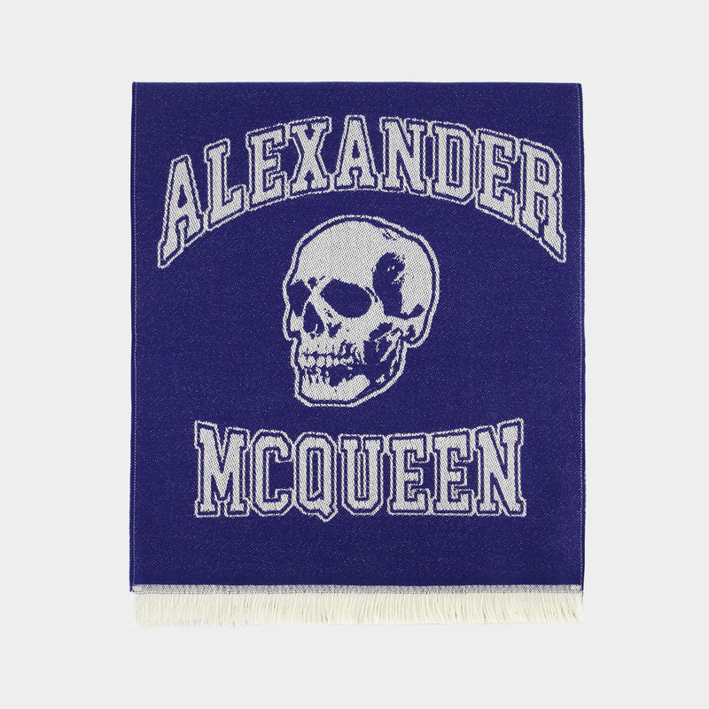 Varsity Skull Logo Scarf - Alexander McQueen - Wool - Blue