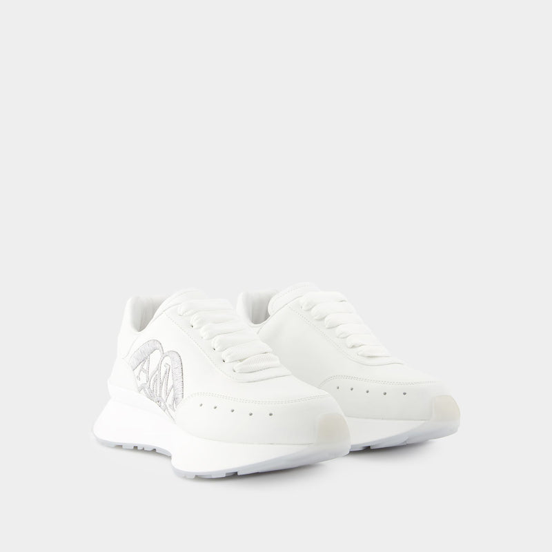 Sprint Runner Sneakers - Alexander McQueen - Leather - White/Silver
