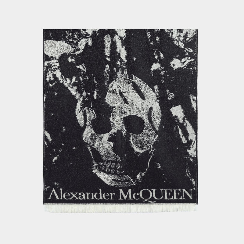 Flower Blooms Skull Scarf - Alexander McQueen - Wool - Black