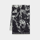 Flower Blooms Skull Scarf - Alexander McQueen - Wool - Black