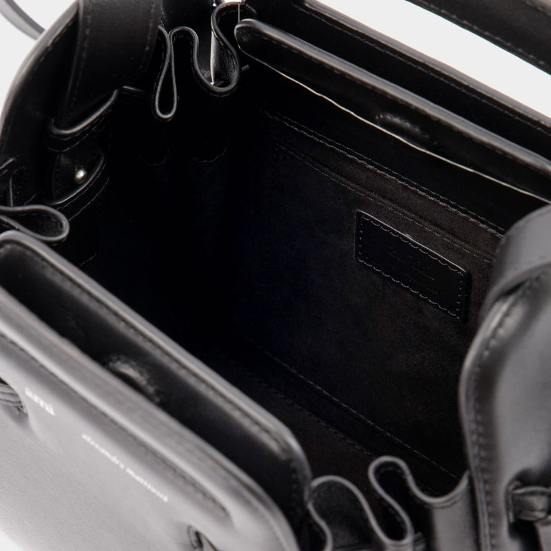 CELINE logo accordion Shoulder Bag Leather Black