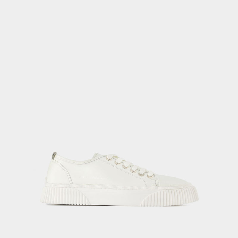 Low-Top Logo Sneakers in White Leather