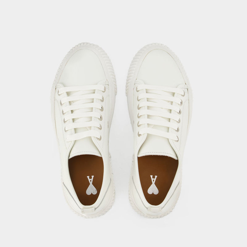 Low-Top Logo Sneakers in White Leather