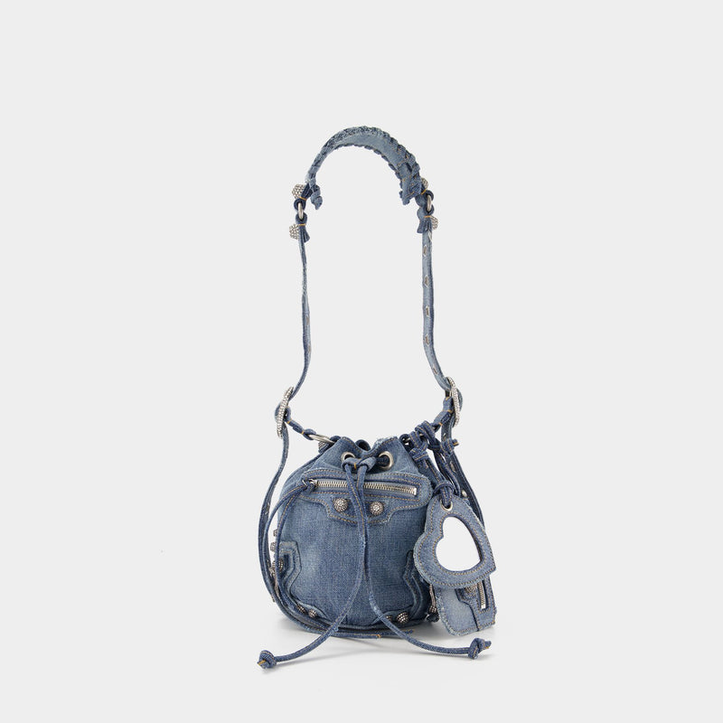 Balenciaga Le Cagole Xs Bucket Bag Denim with Rhinestones - Blue - Women's - Denim