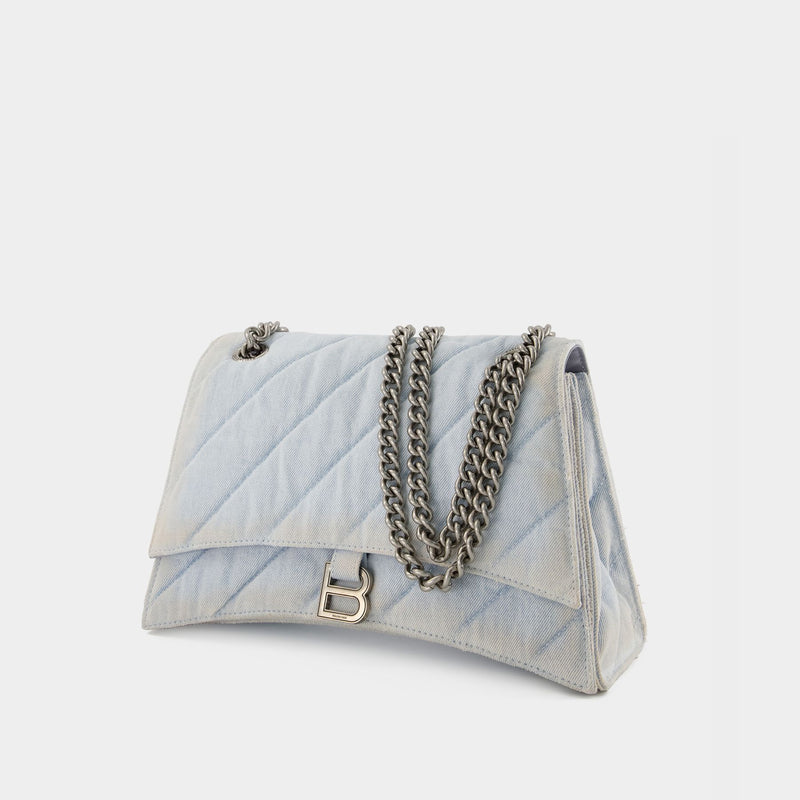 Balenciaga Crush Quilted Denim Chain Shoulder Bag