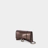 Hourglass Wallet on chain - Balenciaga - Leather - Dark Bronze