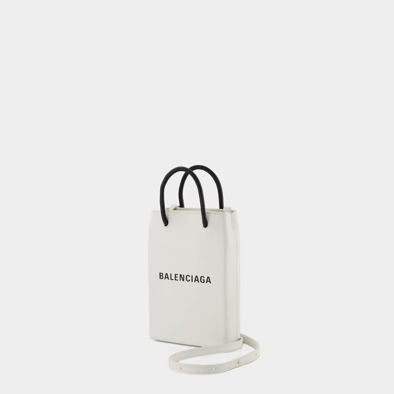 Balenciaga White Shopping Phone Holder Bag