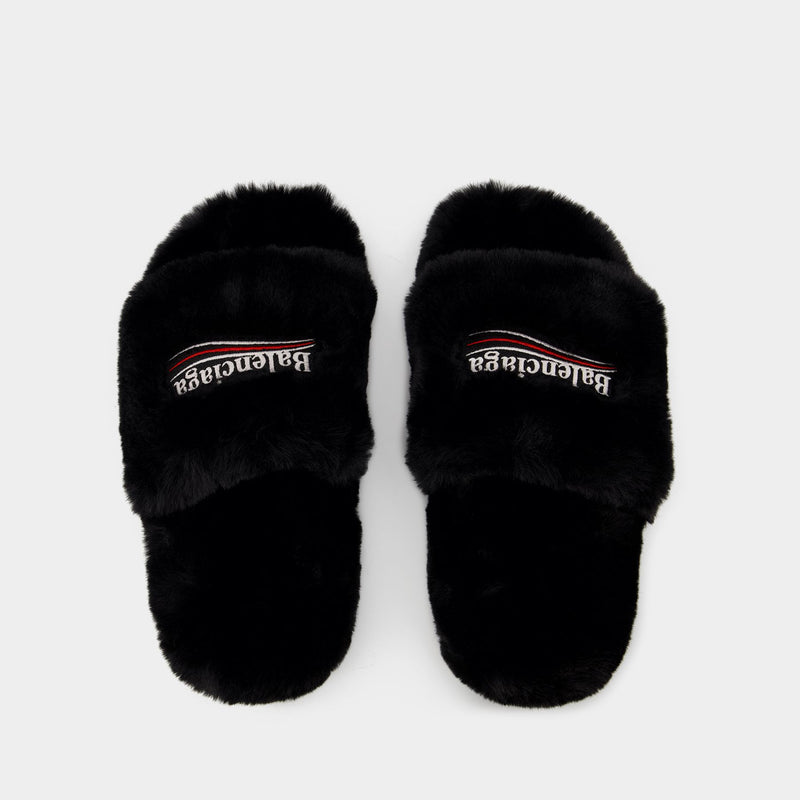 Furry Slides - Balenciaga - Fake Fur - Black