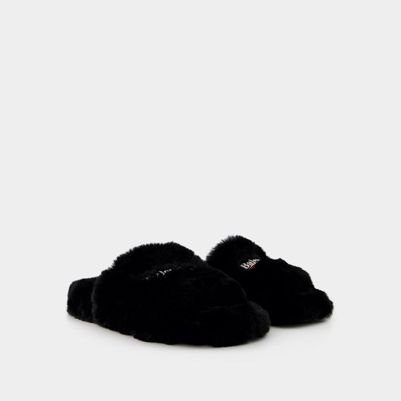 Furry Slides - Balenciaga - Fake Fur - Black