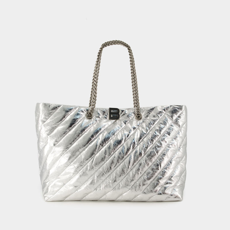 Crush Carry All L Shopper Bag - Balenciaga - Leather - Silver