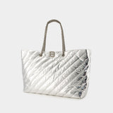 Crush Carry All L Shopper Bag - Balenciaga - Leather - Silver