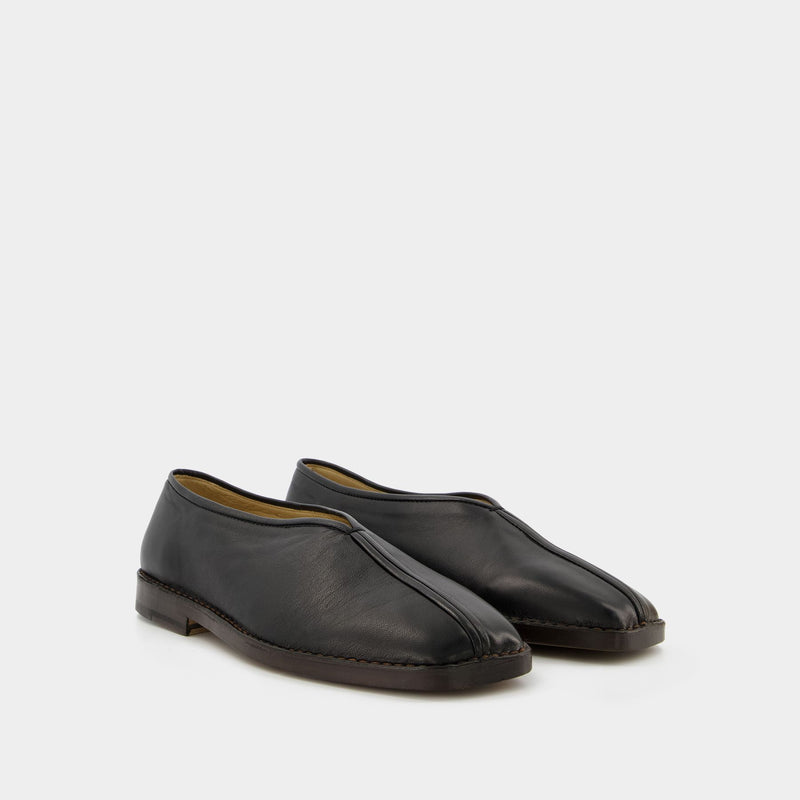 Lemaire Black Flat Piped Slippers