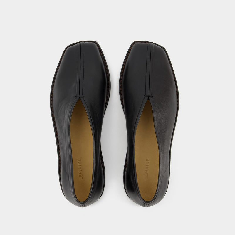 LEMAIRE ルメール FLAT PIPED SLIPPERS 37 LEMAIRE ルメール SS25 FLAT PIPED SLIPPERS / BLK - NUBIAN