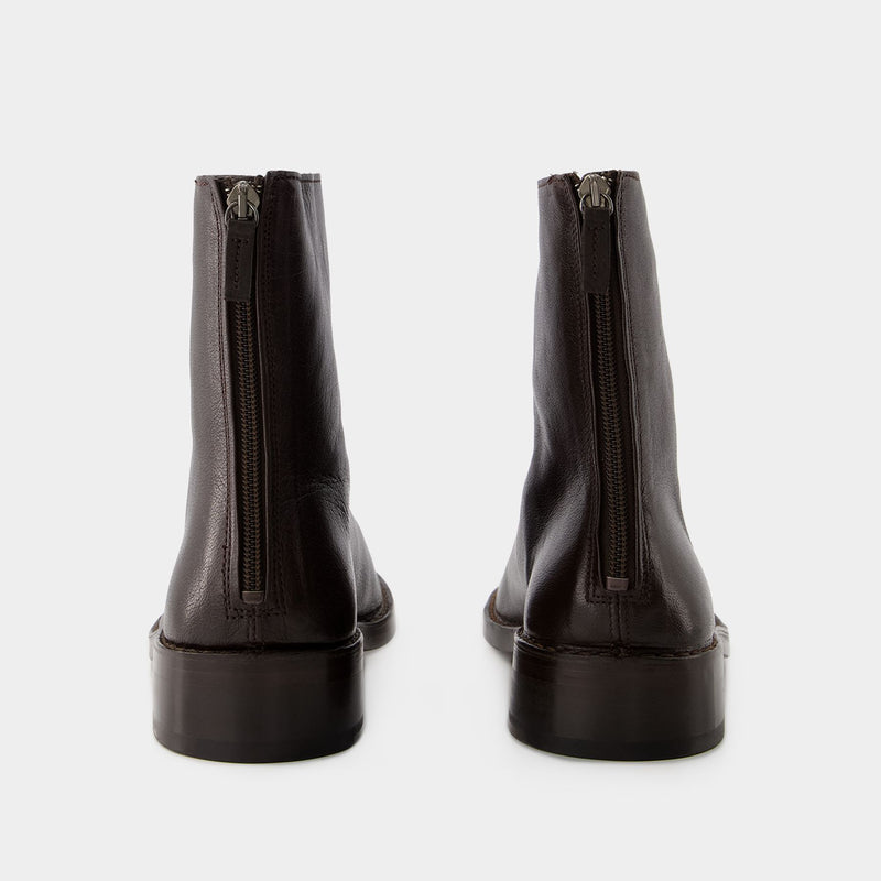Piped Zipped Ankle Boots - Lemaire - Leather - Mushroom