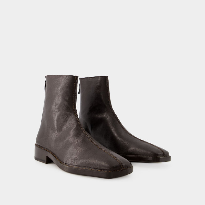 Piped Zipped Ankle Boots - Lemaire - Leather - Mushroom