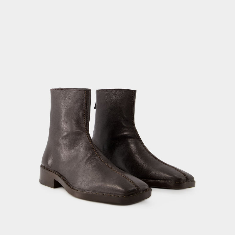 Piped Zipped Boots - Lemaire - Leather - Mushroom