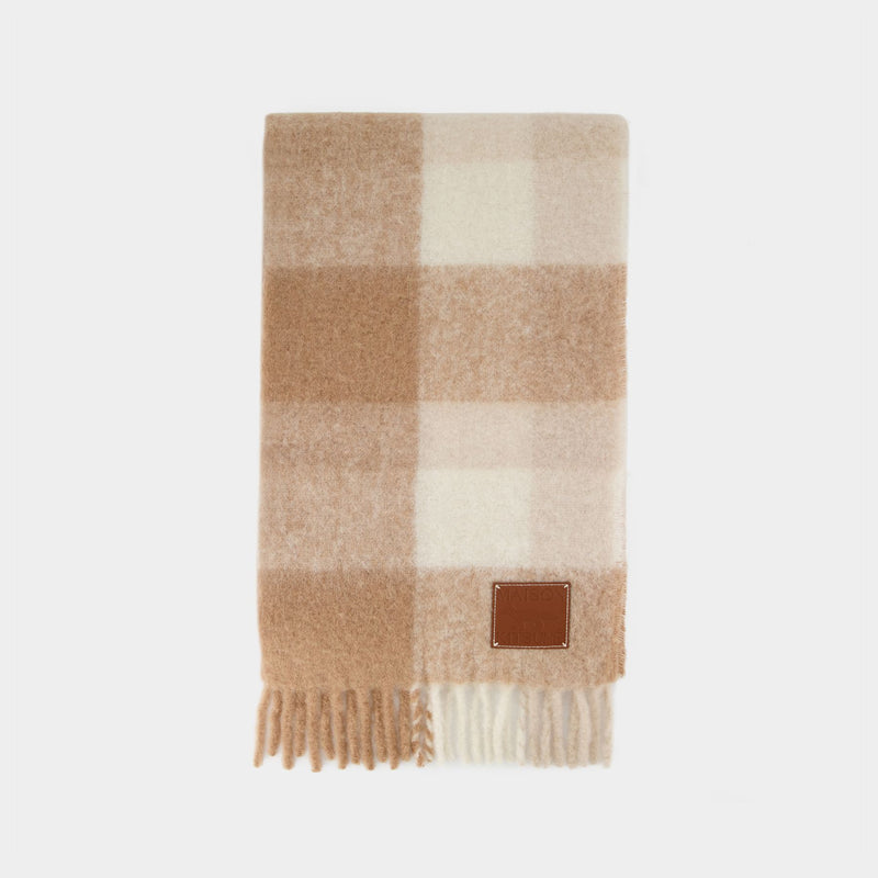 Check Fringed Scarf in Mixed Materials/Beige
