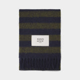 Rugby Stripes Scarf - Maison Kitsune - Wool - Blue/Khaki