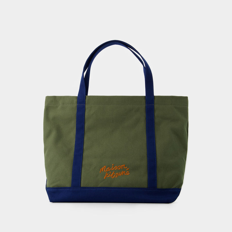 Classic Fox Head Pocket Tote Bag - Maison Kitsune - Canvas - Army Green