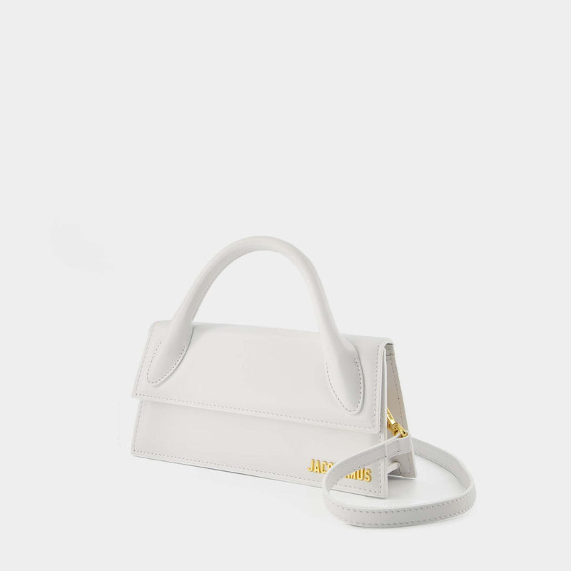 Jacquemus Le Chiquito Long Black Leather Top Handle Bag In White