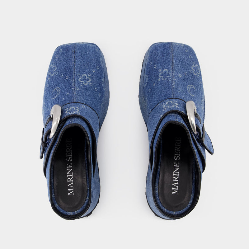 Regenerated Denim Moonogram Slides - Marine Serre - Blue - Cotton