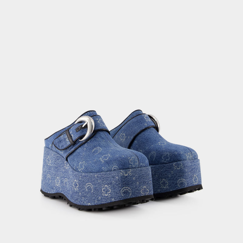 Regenerated Denim Moonogram Slides - Marine Serre - Blue - Cotton