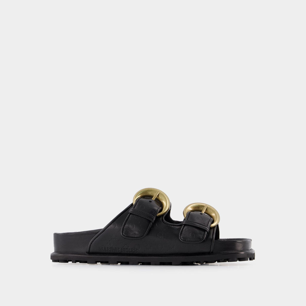 Marine Serre｜SANDALS (WFW015 RLEA0010 BK99) Marine Serre Marine Serre Embossed Leather MS Ground Sandals