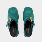 Regenerated Denim Moonogram Slides - Marine Serre - Green - Cotton