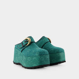 Regenerated Denim Moonogram Slides - Marine Serre - Green - Cotton