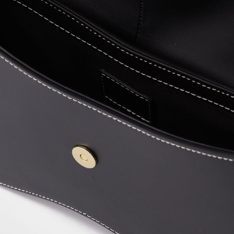 Space Bag in Black Leather with White Stitching