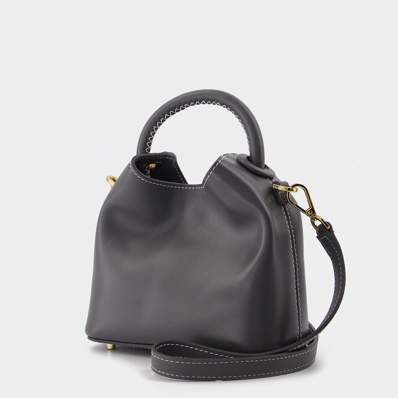 Madeleine Bag in Grey Leather foncé with White Stitching