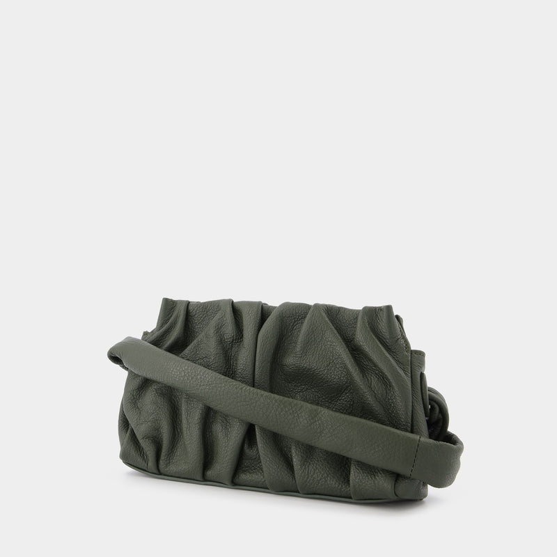 Vague Bag in Green Leather with White Stitching