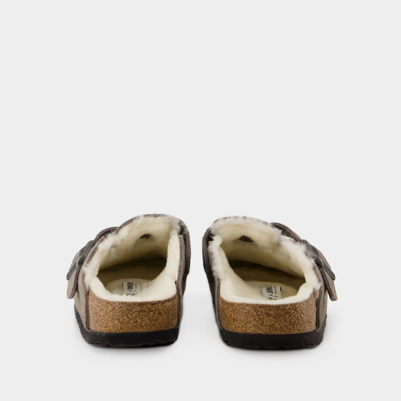 Boston Shearling Mules - Birkenstock - Leather - Grey