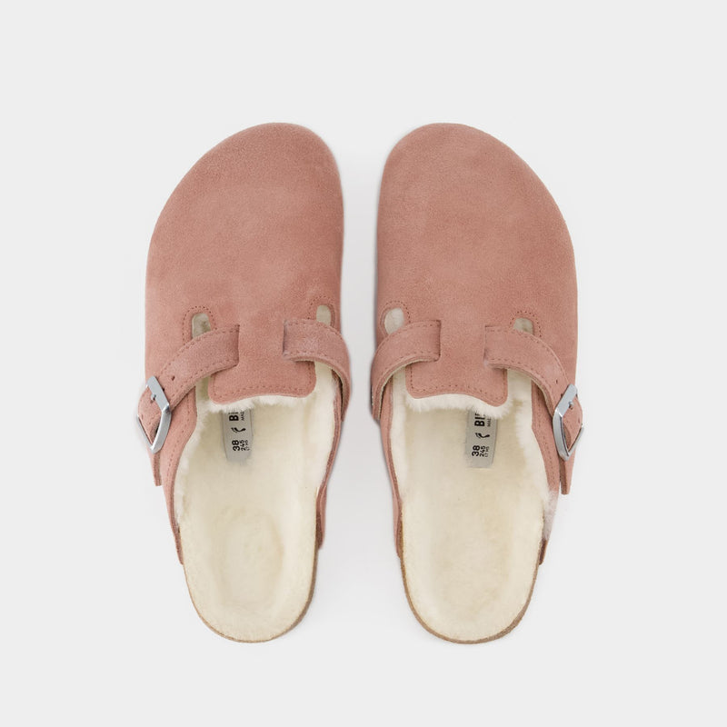 Boston Shearling Mules - Birkenstock - Wool - Pink Clay