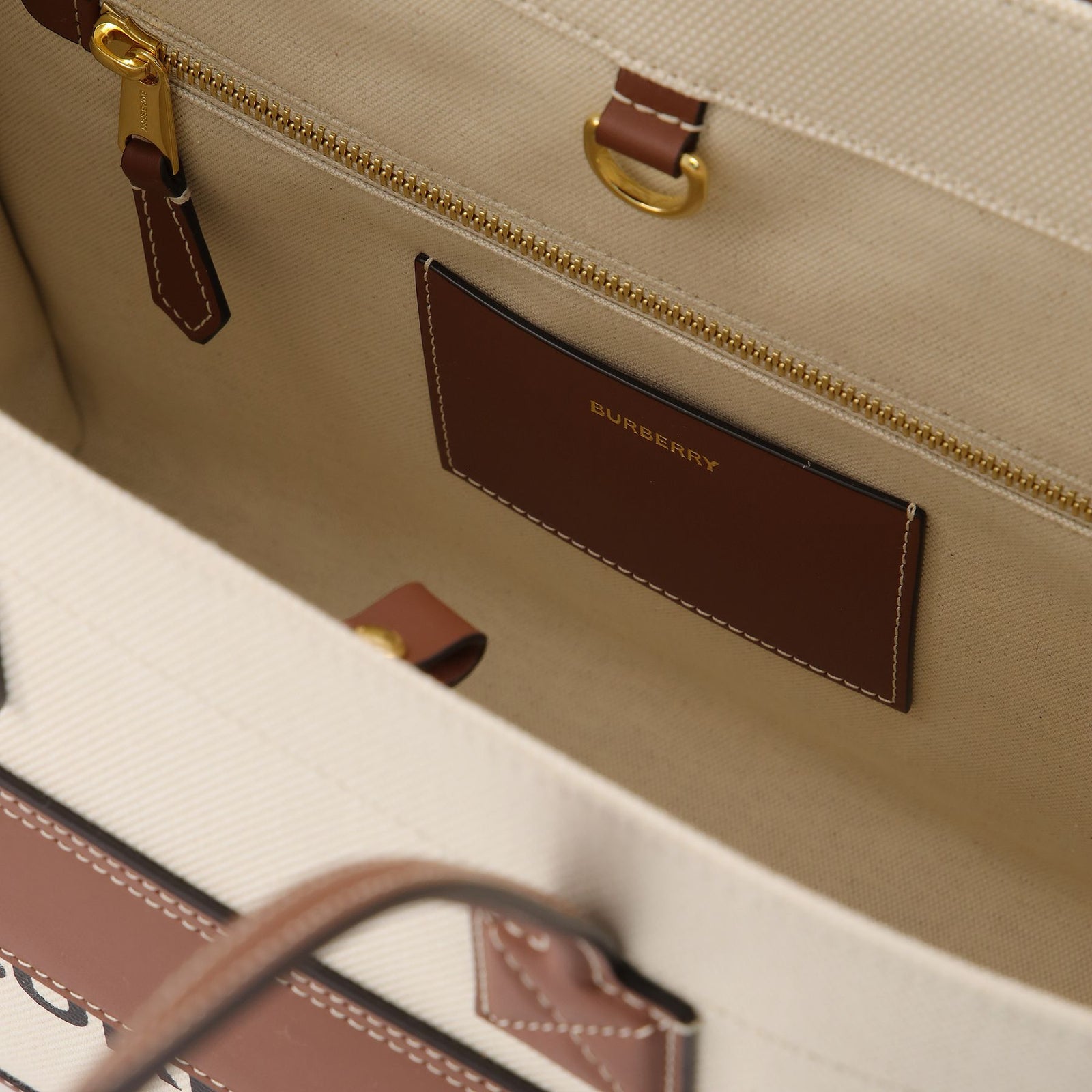 Ll Sm Pocket Dtl Ll6 Tote Bag - Burberry - Natural/Tan - Cotton