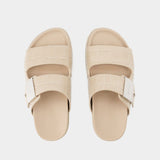 Olympia Slides in Beige Leather