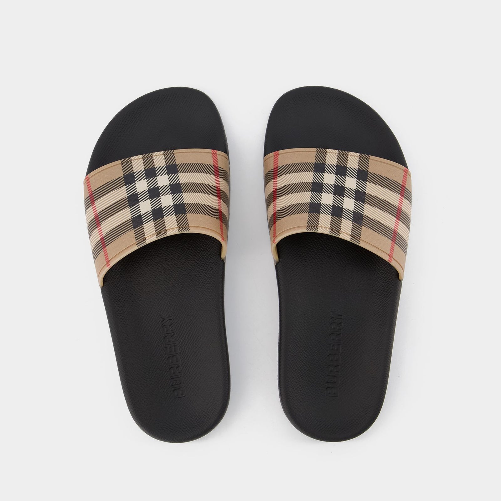 サンダル・ミュール Burberry Lf Furley Sandals - Burberry - Synthetic - Beige Lf Sdl Furley L Chk Slides - Burberry - Beige - Polyurethane