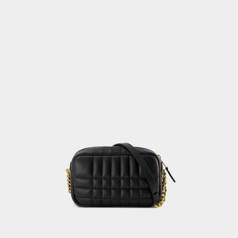 Black quilted leather camera bag