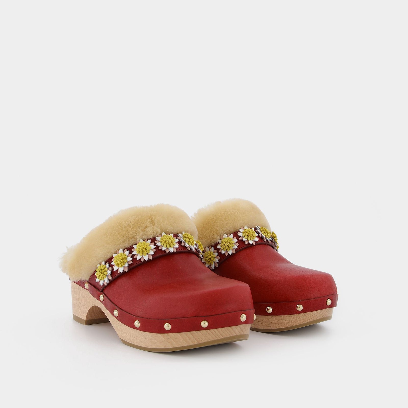 サンダル・ミュール Fabrizio Vitii Jean Daisy Trim Clog in Burgundy Leather Jean Daisy Trim Clog in Burgundy Leather