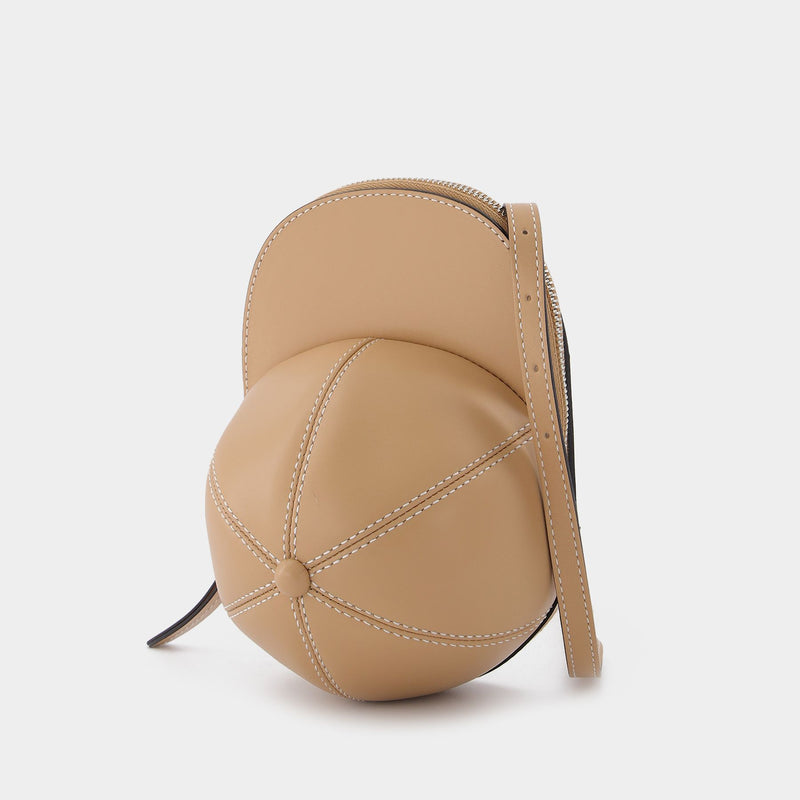 Midi Cap Bag in Beige Leather