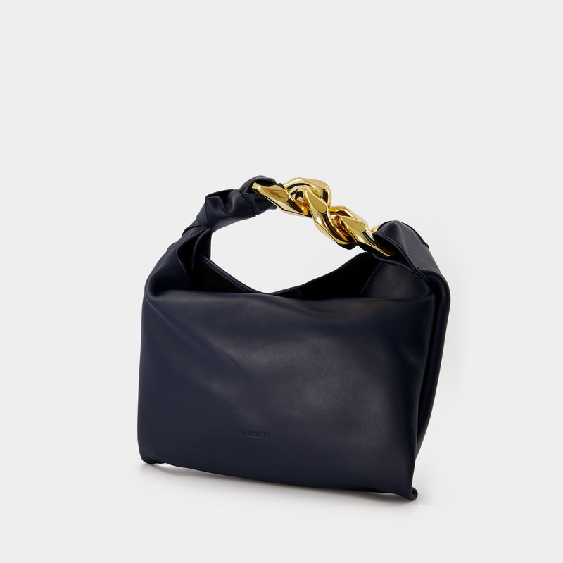 Small Chain Hobo Bag in Blue Leather