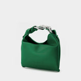 Small Chain Hobo Bag in Green Leather