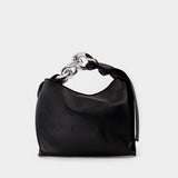 Small Chain Hobo Bag in Black Leather