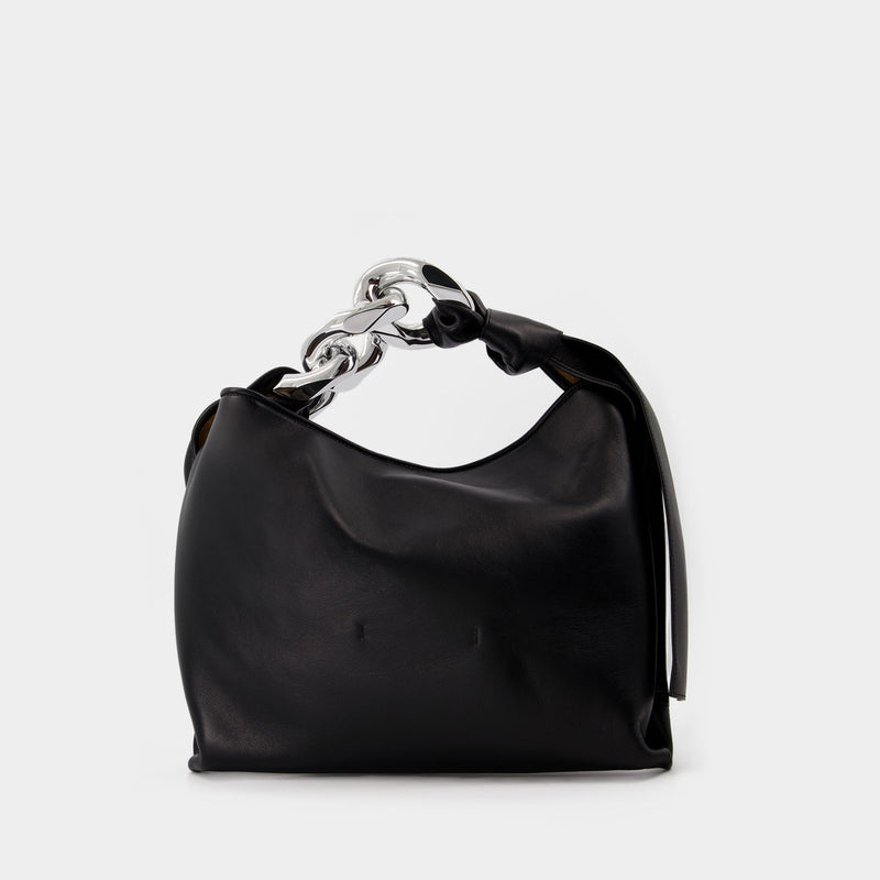 Small Chain Hobo Bag in Black Leather