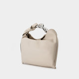 Small Chain Hobo Bag in White Leather