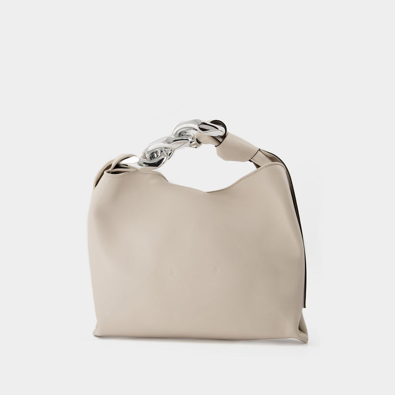 Small Chain Hobo Bag in White Leather