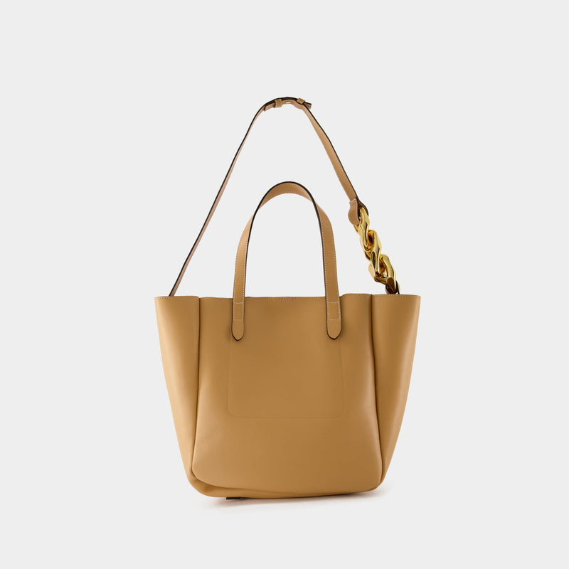 Small Chain Strap Tote Bag in Beige Leather