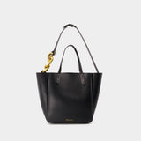 Small Chain Strap Tote Bag in Black Leather