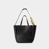 Small Chain Strap Tote Bag in Black Leather